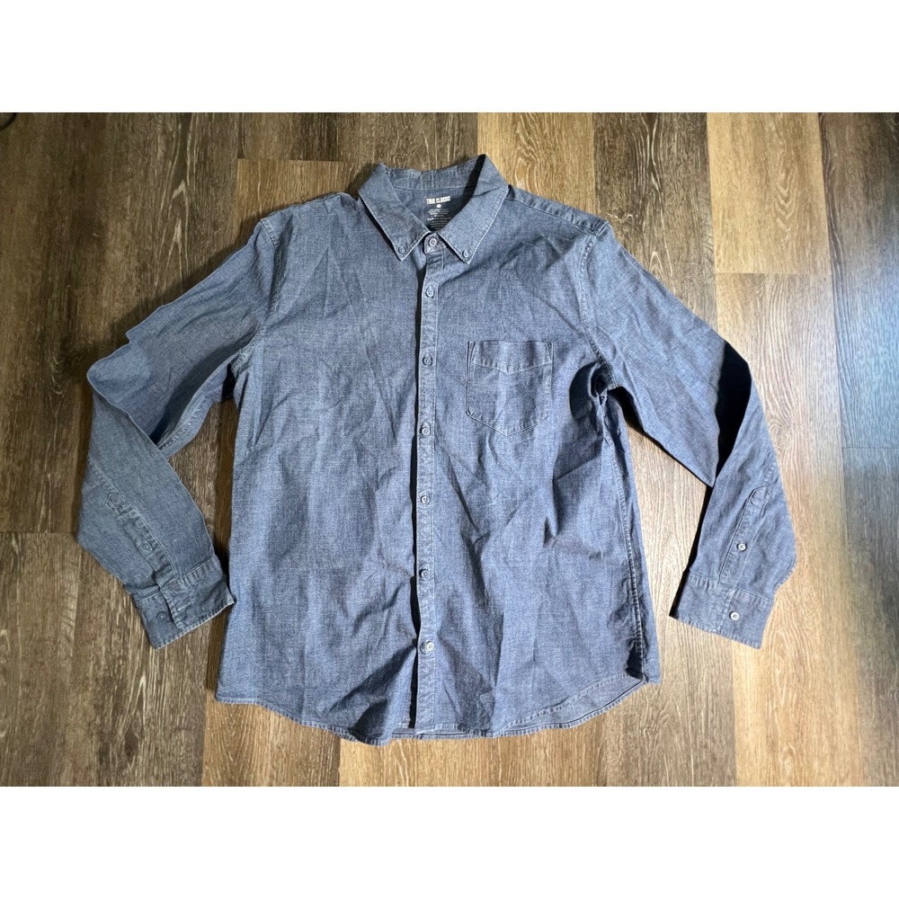 True Classic Button Down Shirt Mens XL Blue Long Sleeve Cotton‎ Blend Stretch
